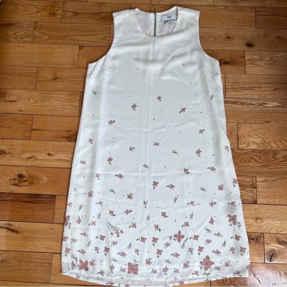 Twik Pink and White Sheath Midi Dress Crew Neck Sleeveless